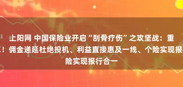 上阳网 中国保险业开启“刮骨疗伤”之攻坚战：重磅改革！佣金递延杜绝投机、利益直接惠及一线、个险实现报行合一